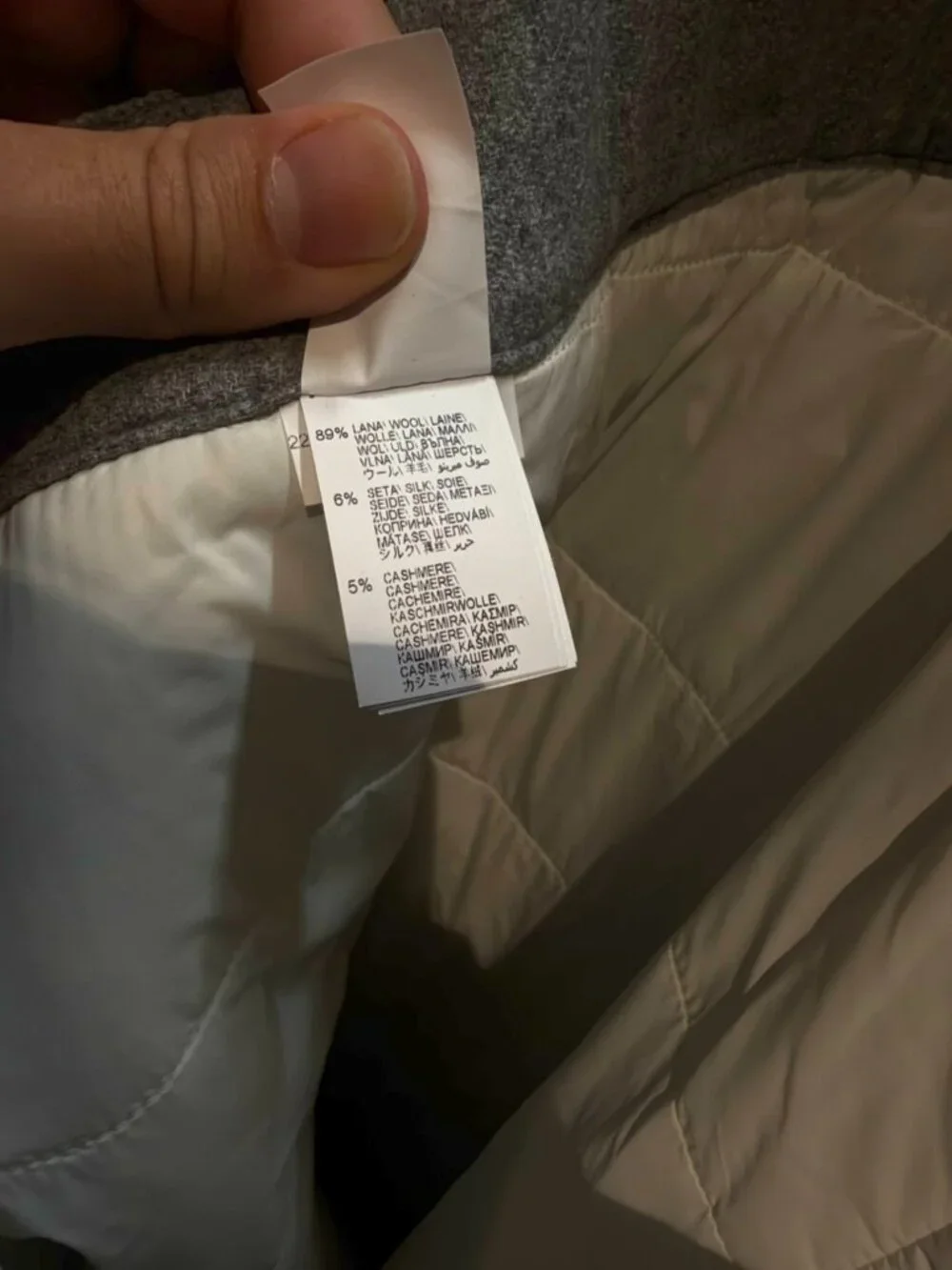 Brunello Cucinelli men's ski trousers in grey and white wool/cashmere/silk, size